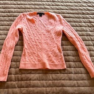 Ralph Lauren 100% Cashmere Orange V-Neck Cable Knit Sweater